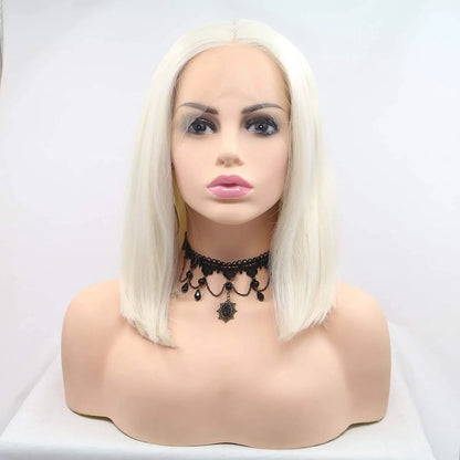 60# Color Synthetic Blonde Lace Front Short Bob Wig for Women Heat Resistant Fiber Straight 14 Inch Hair Wigs