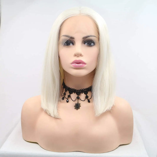 60# Color Synthetic Blonde Lace Front Short Bob Wig for Women Heat Resistant Fiber Straight 14 Inch Hair Wigs