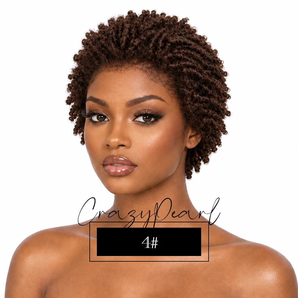 Short Pixie Cut Dreadlocks Wigs Chocolate Brown Afro Twists Dreadlocks Lace Frontal Wig Faux Locs Braided Hair Replacement Wigs