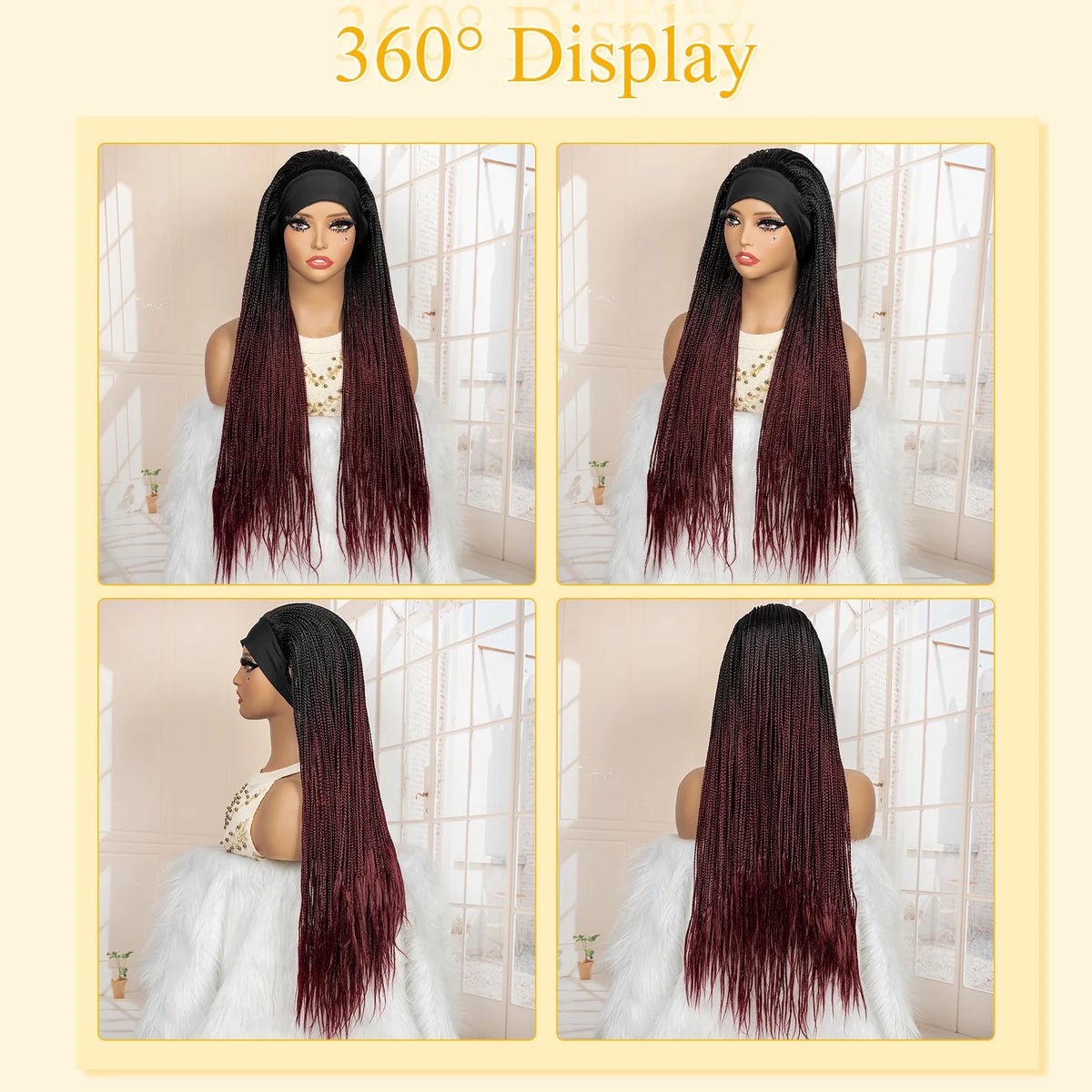 Full Machine Made Braided Wigs with Headband 30 Inches Colored Synthetic Braiding Wigs with Hair Band for Black Women