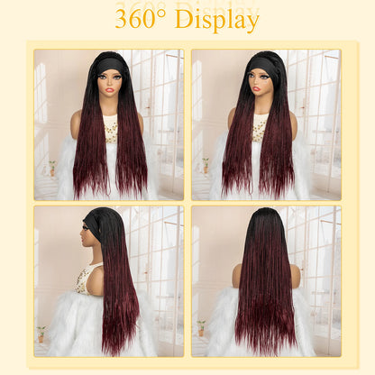 Full Machine Made Braided Wigs with Headband 30 Inches Colored Synthetic Braiding Wigs with Hair Band for Black Women