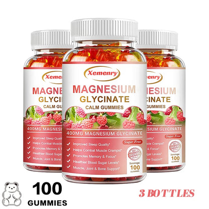 Magnesium Glycinate Gummies 400 Mg - 100 Vegetarian Gummies - Supports Muscle, Joint and Heart Health