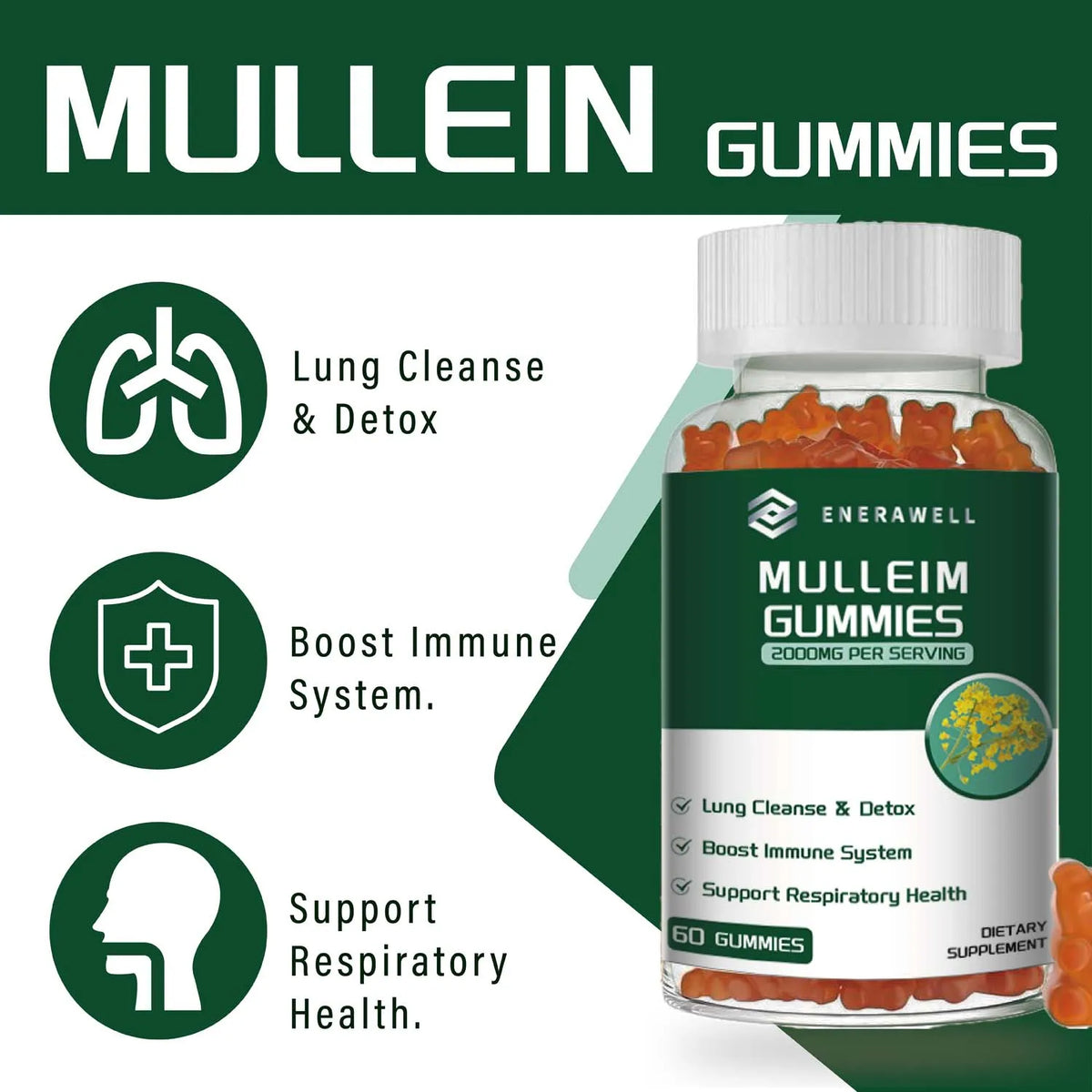 Mullein Gummies 2000mg - Supports Clear Lungs & Respiratory Health, Natural Detoxification, Enhanced Immune Function