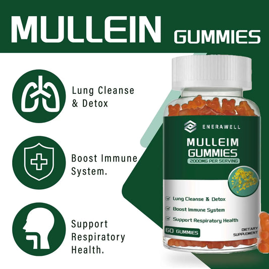 Mullein Gummies 2000mg - Supports Clear Lungs & Respiratory Health, Natural Detoxification, Enhanced Immune Function
