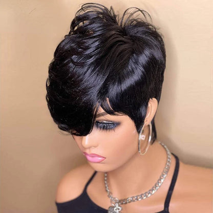 Pixie Cut Wig For Women Human Hair Short Wigs With Bangs Brazilian Real Full Machine Made Layered Wig Hair Replacement Wig