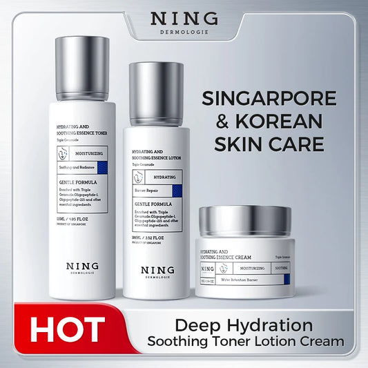 Hydrating & Soothing Toner, Lotion & Cream with 8D Hyaluronic Acid & Ceramides – Moisturizing, Barrier Repair & Firming Care