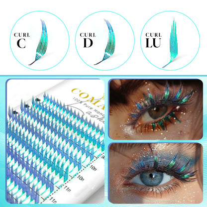 CoMango Christmas Color Fashion Glamorous Green Golden Spire Eyelash Extension Glitter Tinsel Lash Holographic Manga False Lash