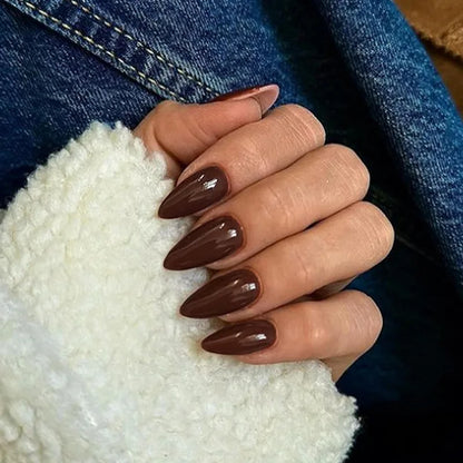 24pcs Pure Black Fake Nails Almond Fashion Charm Manicure Reusable False Nails For Spicy Girls Wearable Press On Nail Patch