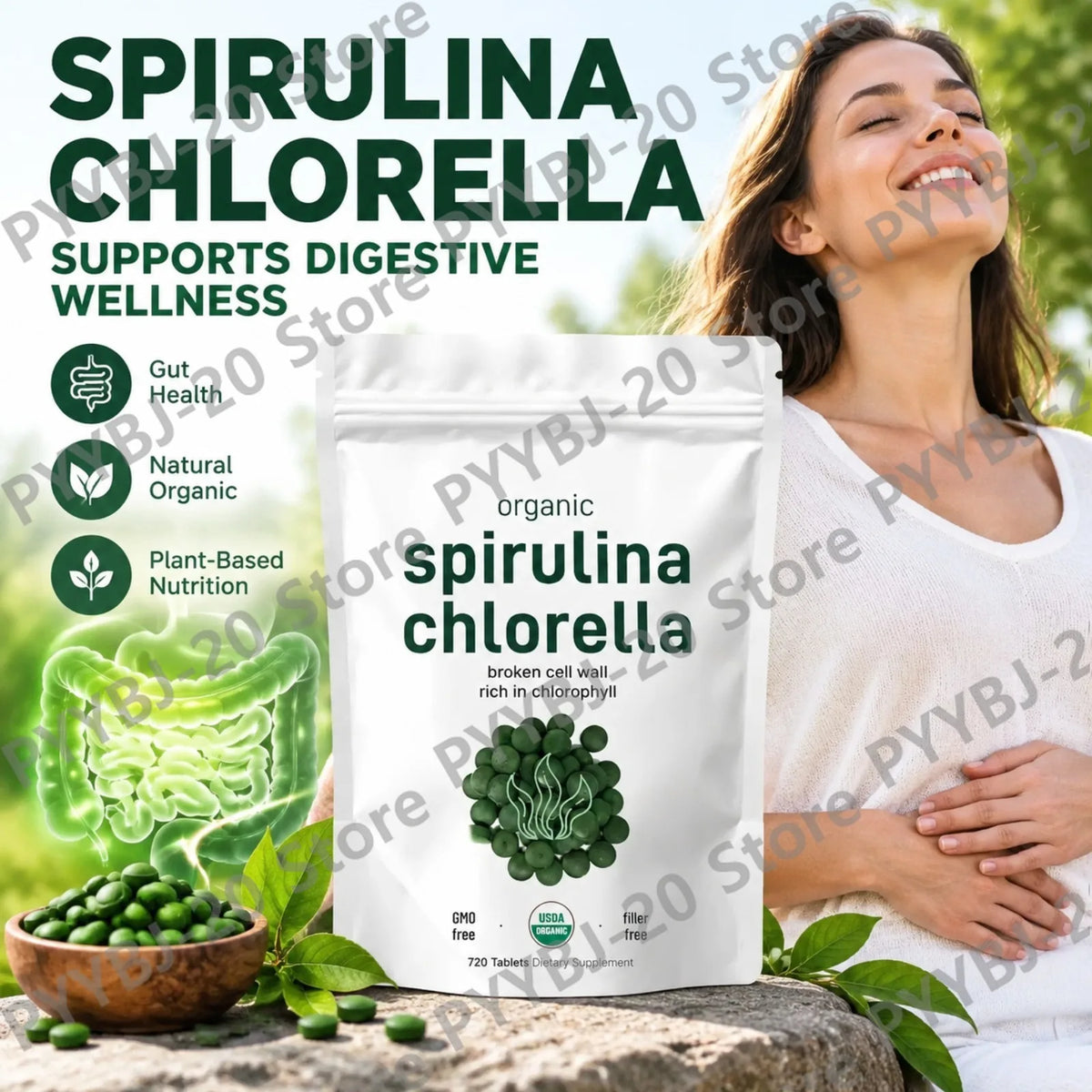 Organic Spirulina & Chlorella 720 Tablets – Broken Cell Wall, Chlorophyll Rich, Supports Daily Energy, Immunity & Vitality