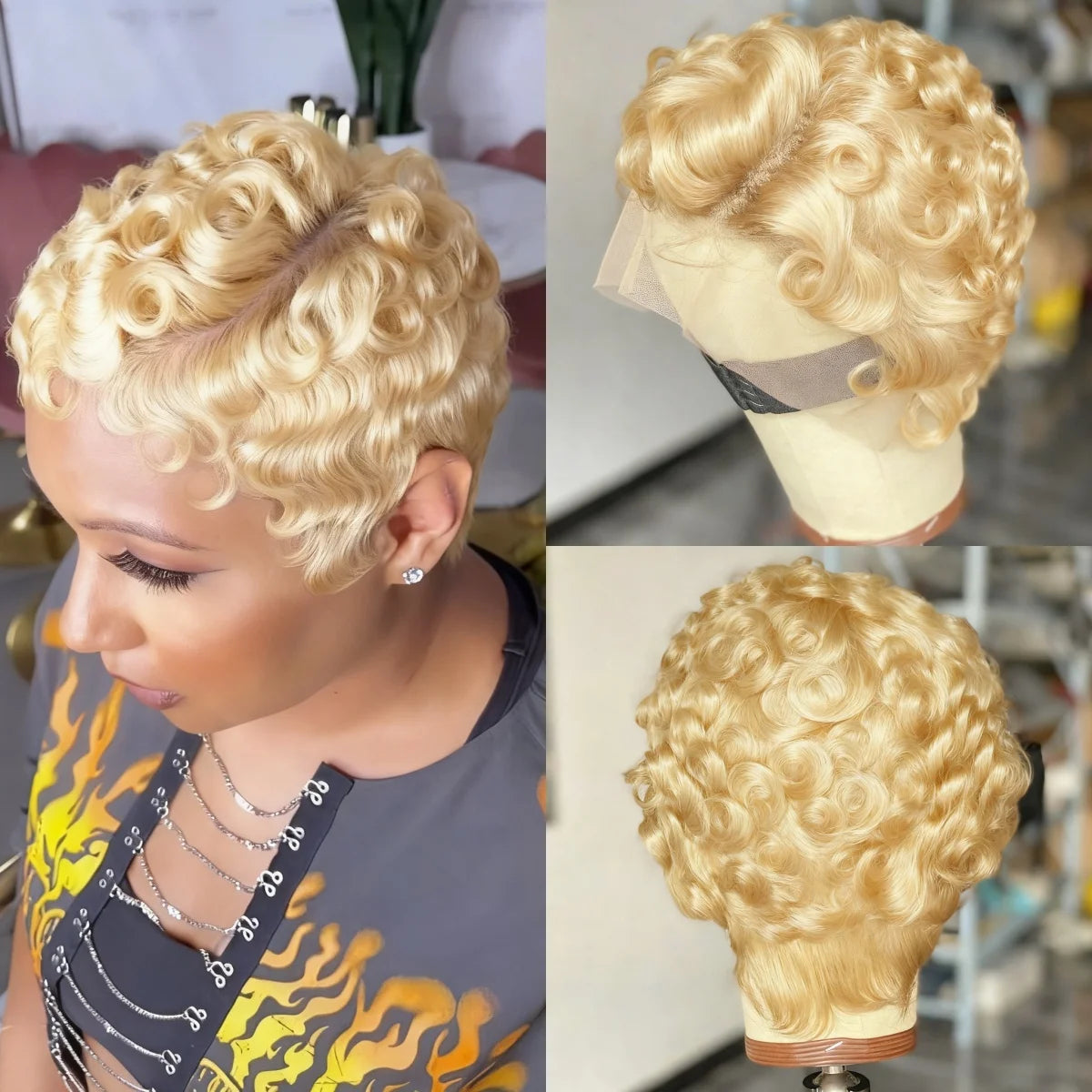 Pixie Cut Lace Front Human Hair Wigs 13x4 Lace Front Wigs Chic Elegent Short Curly Wigs Pixie Cut Curly Wig For Women
