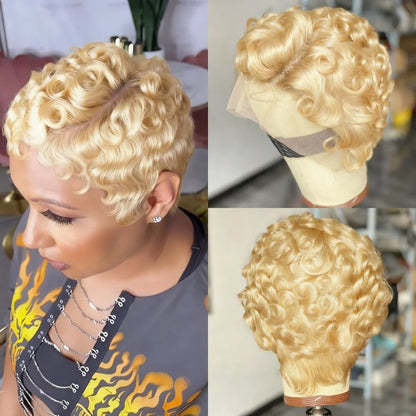Pixie Cut Lace Front Human Hair Wigs 13x4 Lace Front Wigs Chic Elegent Short Curly Wigs Pixie Cut Curly Wig For Women