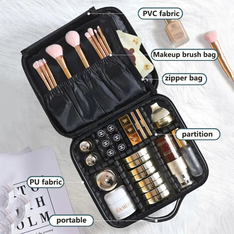 New PU Leather Cosmetic Bag For Women Professional Makeup Case Travel Toiletry Makeup Bag Beauty Nail ToolBox Make Up Handbag