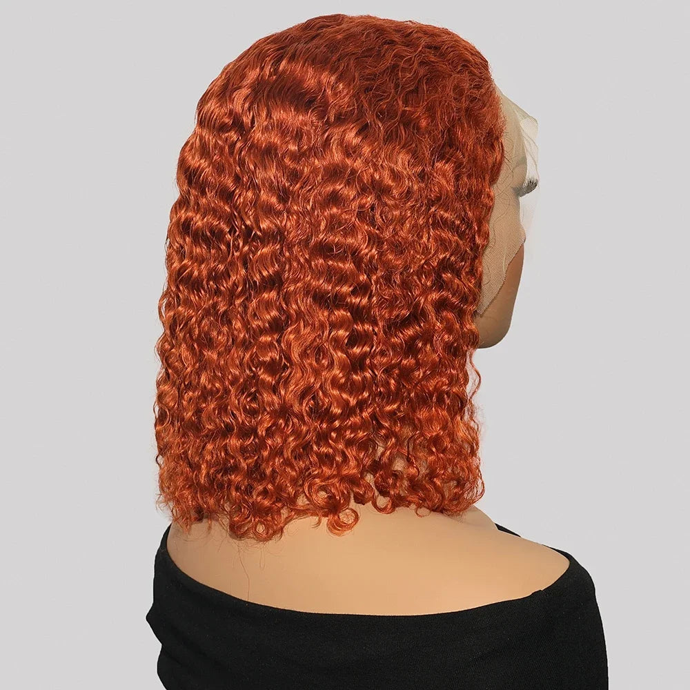 100% Human Hair Ginger Brown Bob Wig 220 Density Transparent Deep Wave 13x4 Lace Frontal Wigs Highlight Curly Short Bob Wig