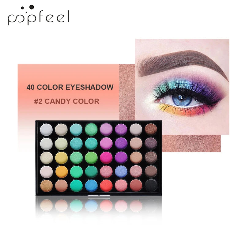 POPFEEL 40-Color Eyeshadow Palette with 8 Pink Eyeshadow Brushes – Matte & Shimmer Shades for Everyday Makeup, Long-lasting