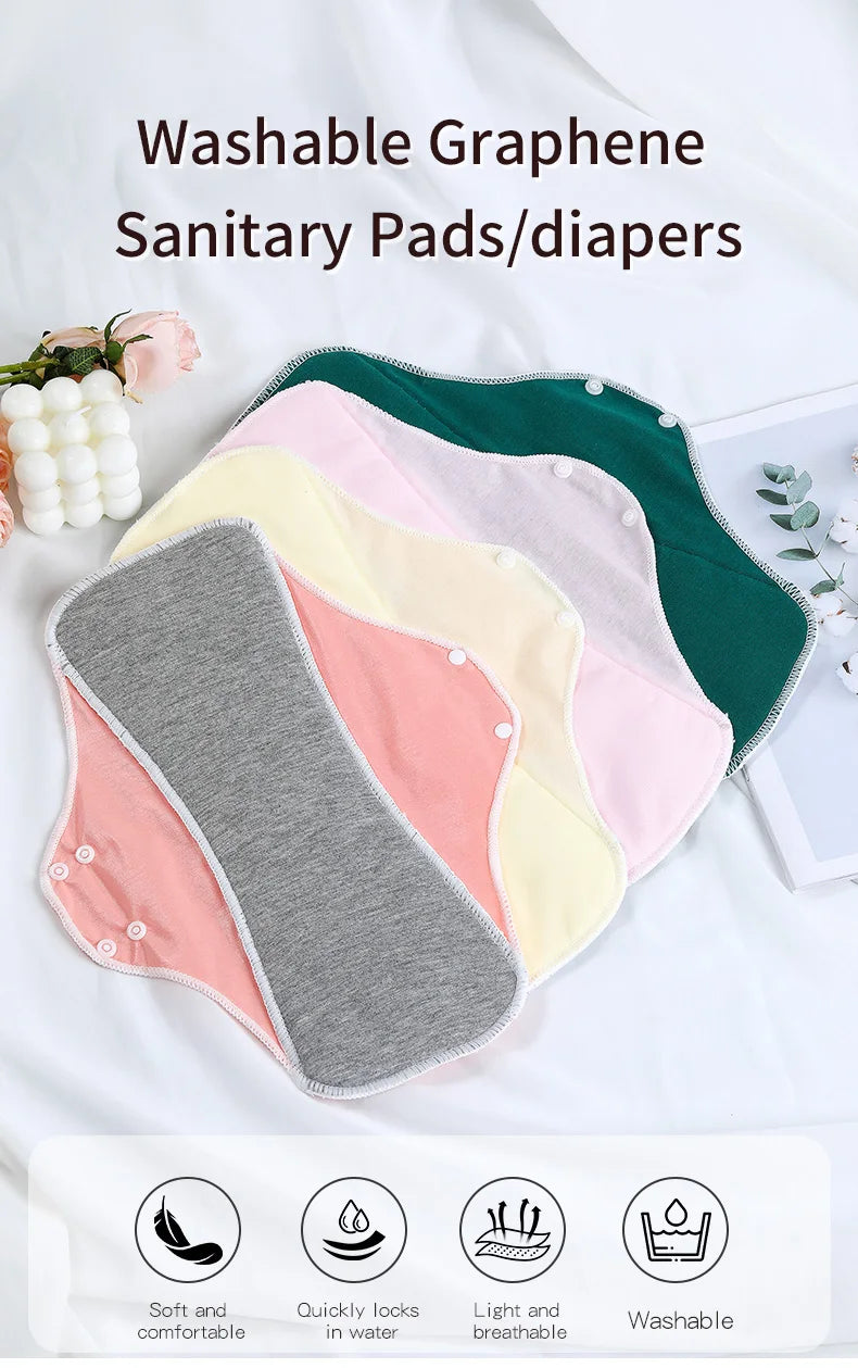 2PCS Large Reusable Graphene Incontinence Pads Heavy-flow Menstrual Cotton Panty Liner Cloth Tampons Urinary Sanitary Pads