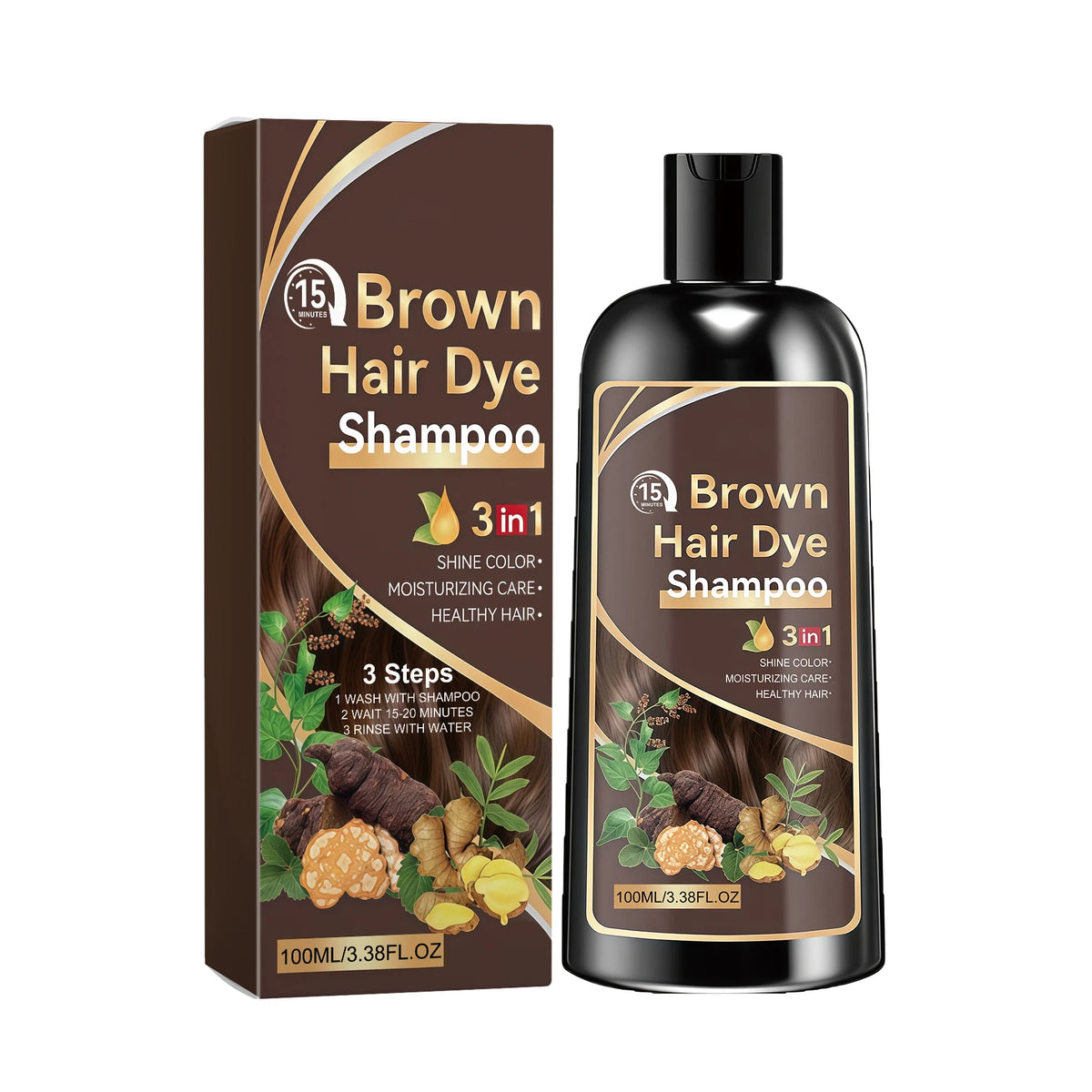 Natural Plant-Based Hair Coloring Shampoo Moisturizing Coverage Gray Hair Long-Lasting Black Color 3 in 1 Black Hair Dye Shampoo
