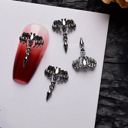 10pcs Darkness Metal Nail Charms Heart with Dark Gems Luxury Nail Decoration 3D DIY Parts Retro Style Aolly Black Heart Charm