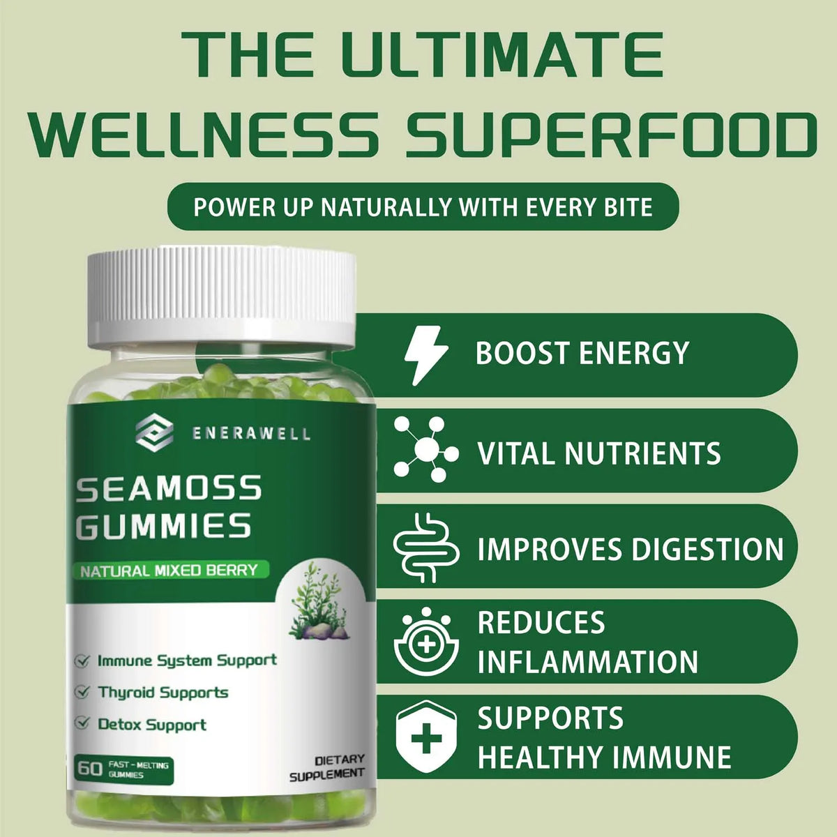 Sea Moss Gummies, Irish Sea Moss with Bladderwrack Burdock Root Elderberry & Black Cumin Seed Oil, Dietary Supplement, Immune System Support, 60 Gummies