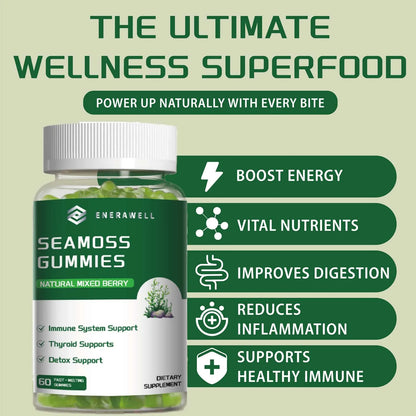 Sea Moss Gummies, Irish Sea Moss with Bladderwrack Burdock Root Elderberry & Black Cumin Seed Oil, Dietary Supplement, Immune System Support, 60 Gummies