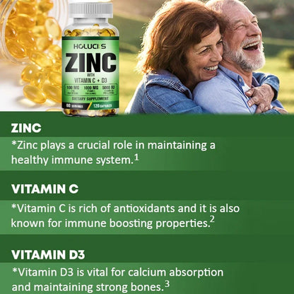 Zinc Vitamin C & D3 Complex Supplement, Supports Bone, Teeth, Joint & Heart Health, Boosts Immunity & Energy, Antioxidant
