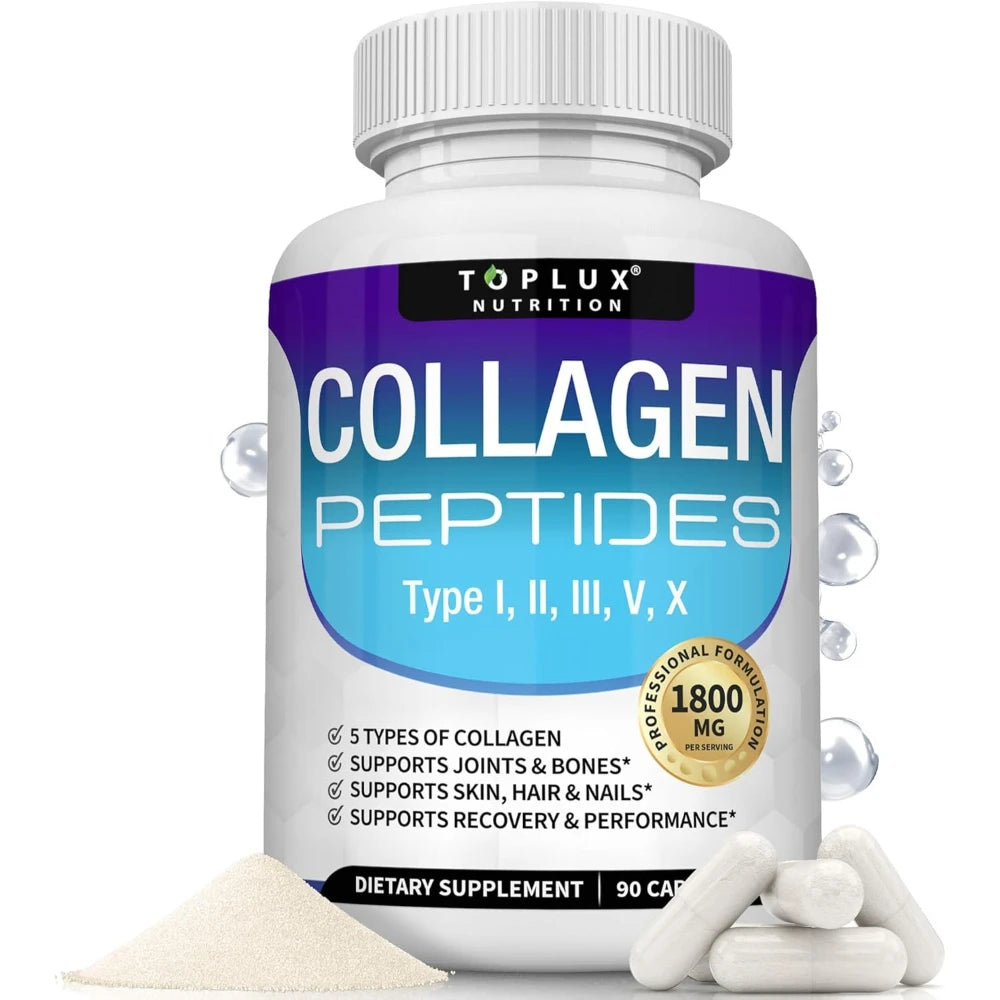 Multi Collagen Peptides Pills 1800 Mg Complex - Type I, II, III, V, X Premium Collagen Complex for Better Skin & Hair, Strong Jo