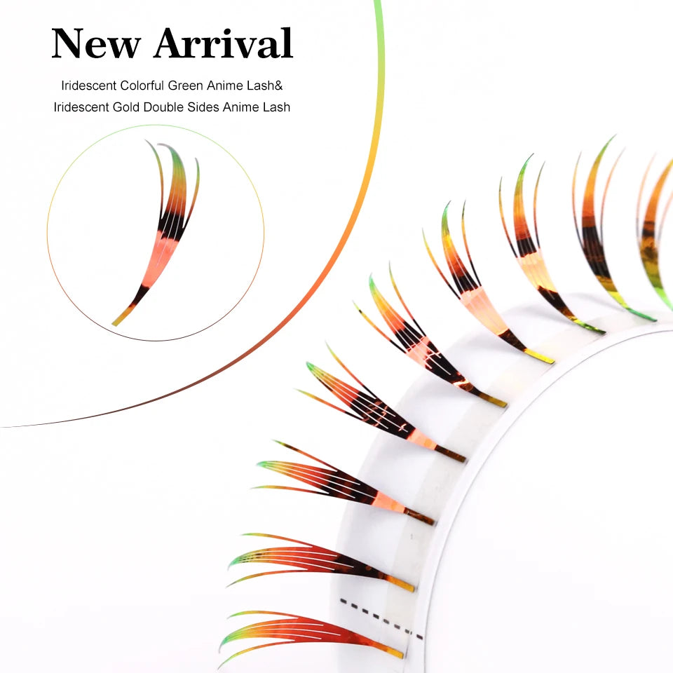 RUJADE Glitter Colored Feather Shape Premade Fan Lashes Eyelash Extension Manga Fairy Faux Lash Clusters For Christmas Makeup