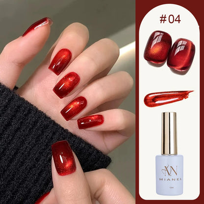 MN 12ML 1-21PCS Hot Selling Red through Half the Sky Cat Eye Nail Polish New Whitening Glass Bead Cat Eye Nail Polish Nail Art