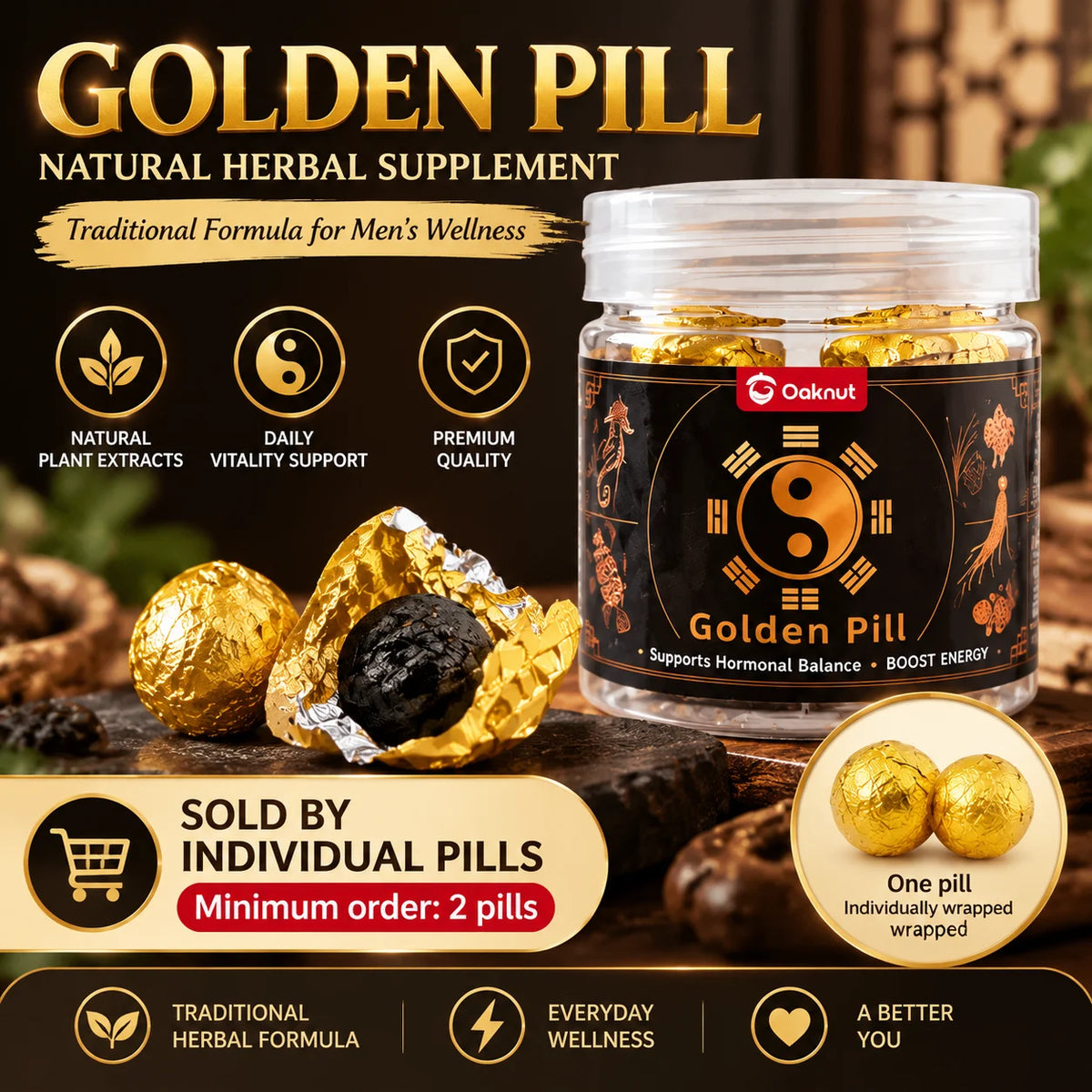Maca Root Herbal Supplement with Cistanche Black Sesame Black Rice & Honey Supports Energy Vitality Hormonal Balance 1 Pill