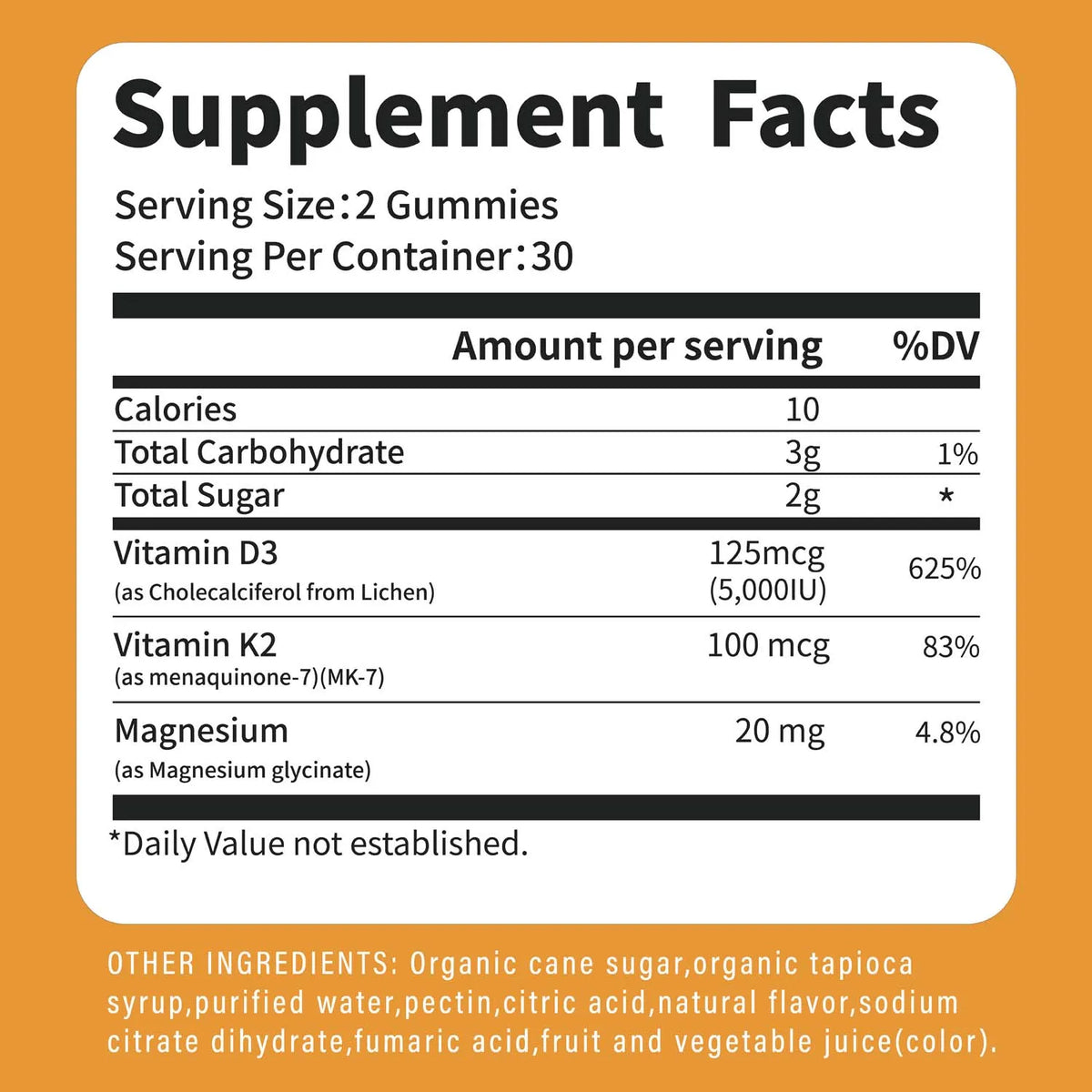 Vitamin D3 5000IU and 100 Mcg Vitamin K2 Gummies for Calcium Absorption, Bone Regeneration, Immune Support