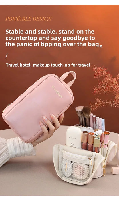 Stand-Up Flap Cosmetic Pouch Portable for Business Trips Makeup Bag Medicine Storage Pouch PU Makeup Brush Storage Cosmetic Bags