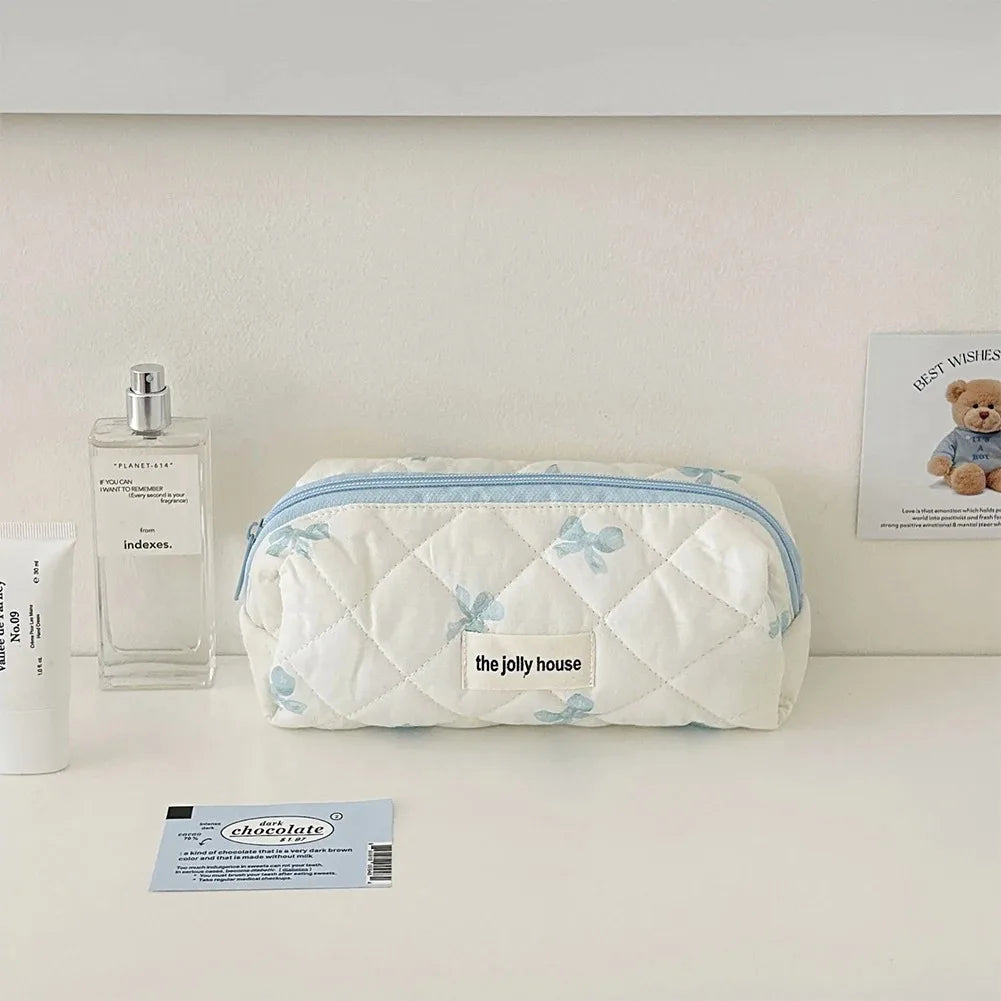 1PC Pink Strawberry Women Cosmetic Quilted Bag Portable Travel Organizer Toiletry Makeup Storage Pouch Handbag Ladies Zipper Bag