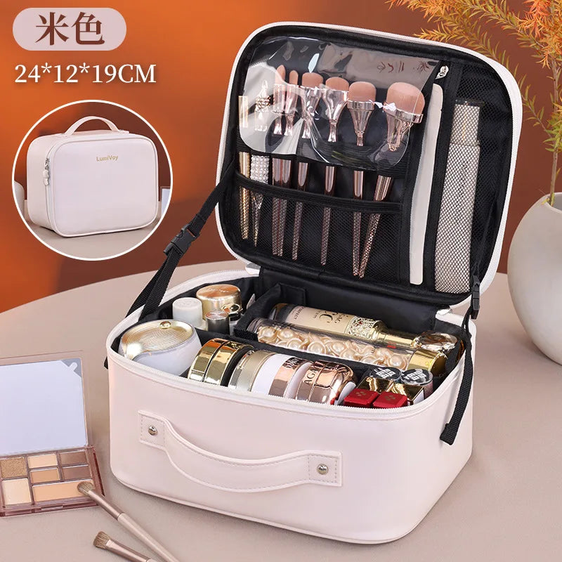 2026 New Fashion Large Capacity PU Zipper Storage Makeup Bags Portable Travel Tote for Bag Makeup Brush Cosmetic Case