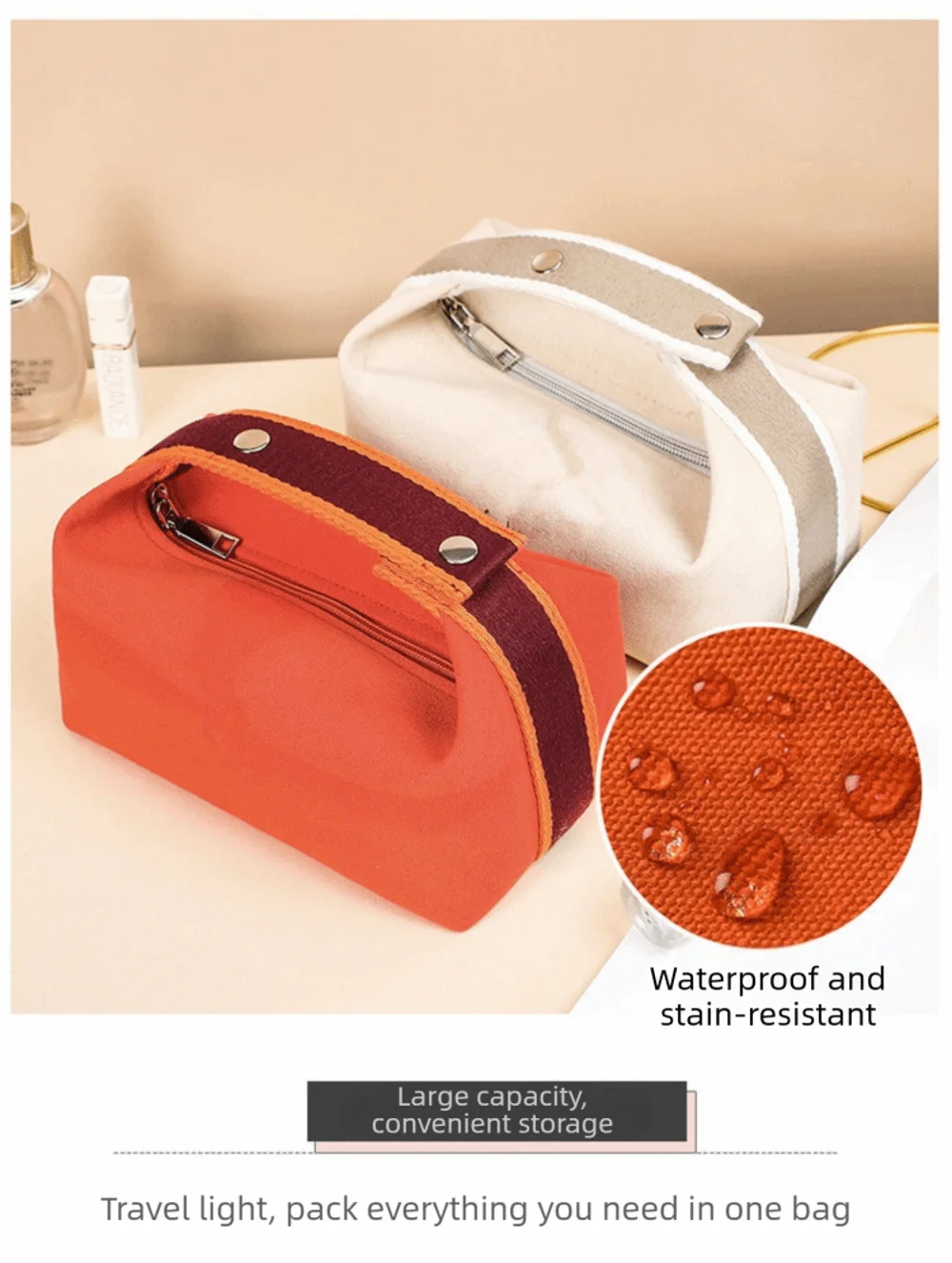 Trendy Large Capacity Cosmetic Storage Bag Portable Handheld Makeup Pouch Canvas Travel Storage Bag Cosmetic Storage