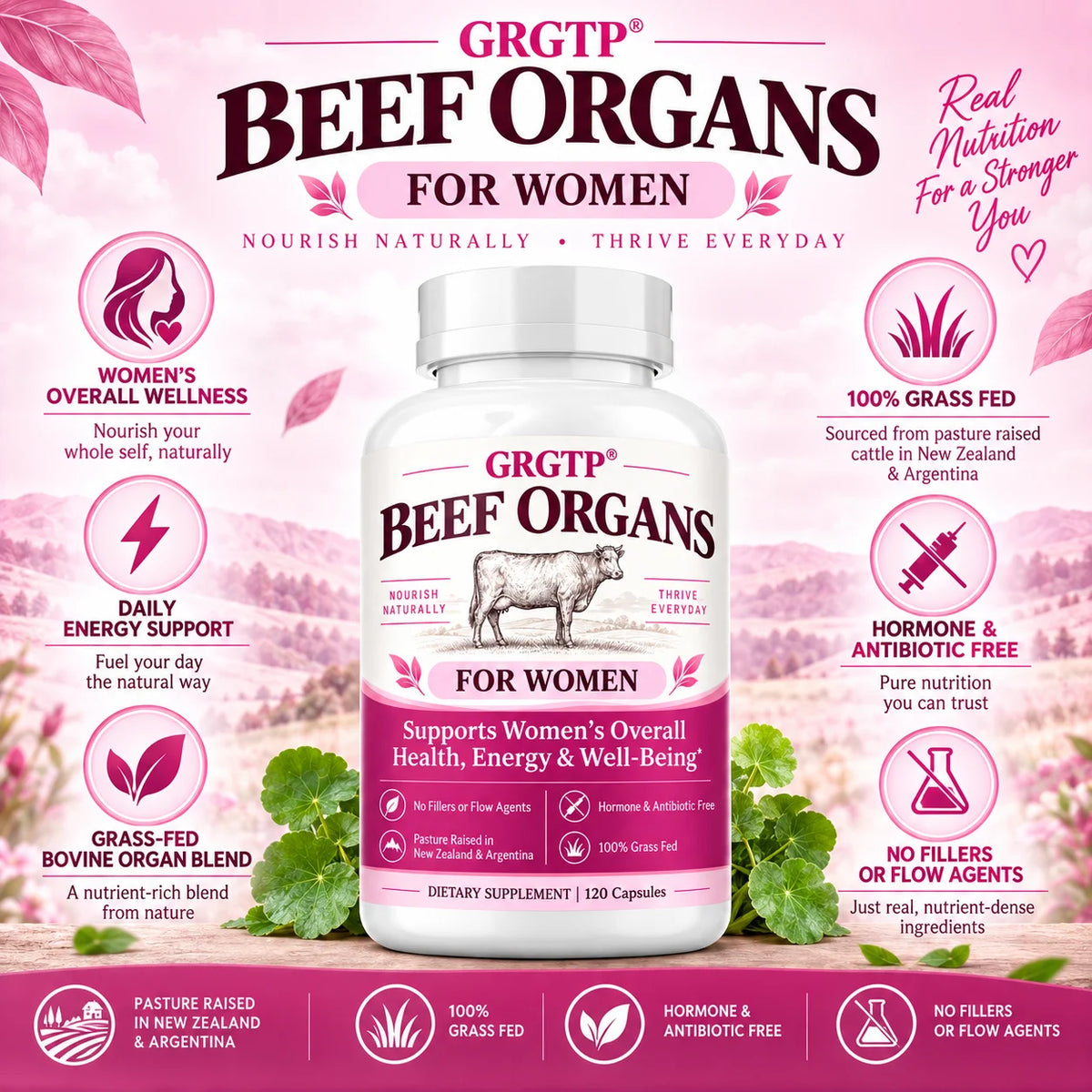 Beef Organs Supplement - Hormone Balance, Supports Women's Overall Health, Energy & Wellbeing, Promote Cellular Energy,Vitality