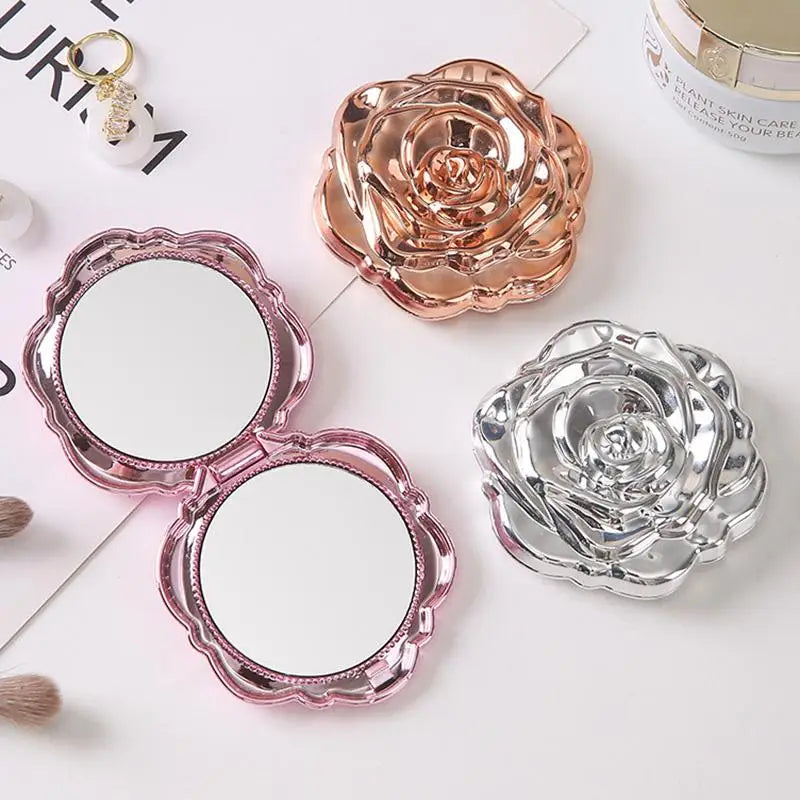 Portable Mini Mirror Retro Rose Flower Shape Small Pocket Makeup Mirror Double Sided Hand Mirrors Compact Cosmetic Beauty Girls