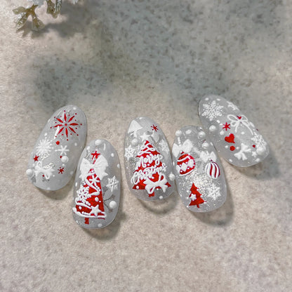 Tender Blue Christmas Tree Hanging Ball Ribbon Gold Star Snowflakes Bowknot Ring Adhesive Nail Charms Art Sticker Manicure Decal
