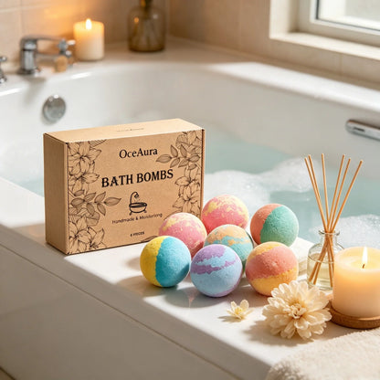 OceAura Bath Bombs Set Lily Rose Rosemary Bubble Skin Exfoliation Improve Dryness Handmade Gift Relaxing Spa Bath Salt Balls