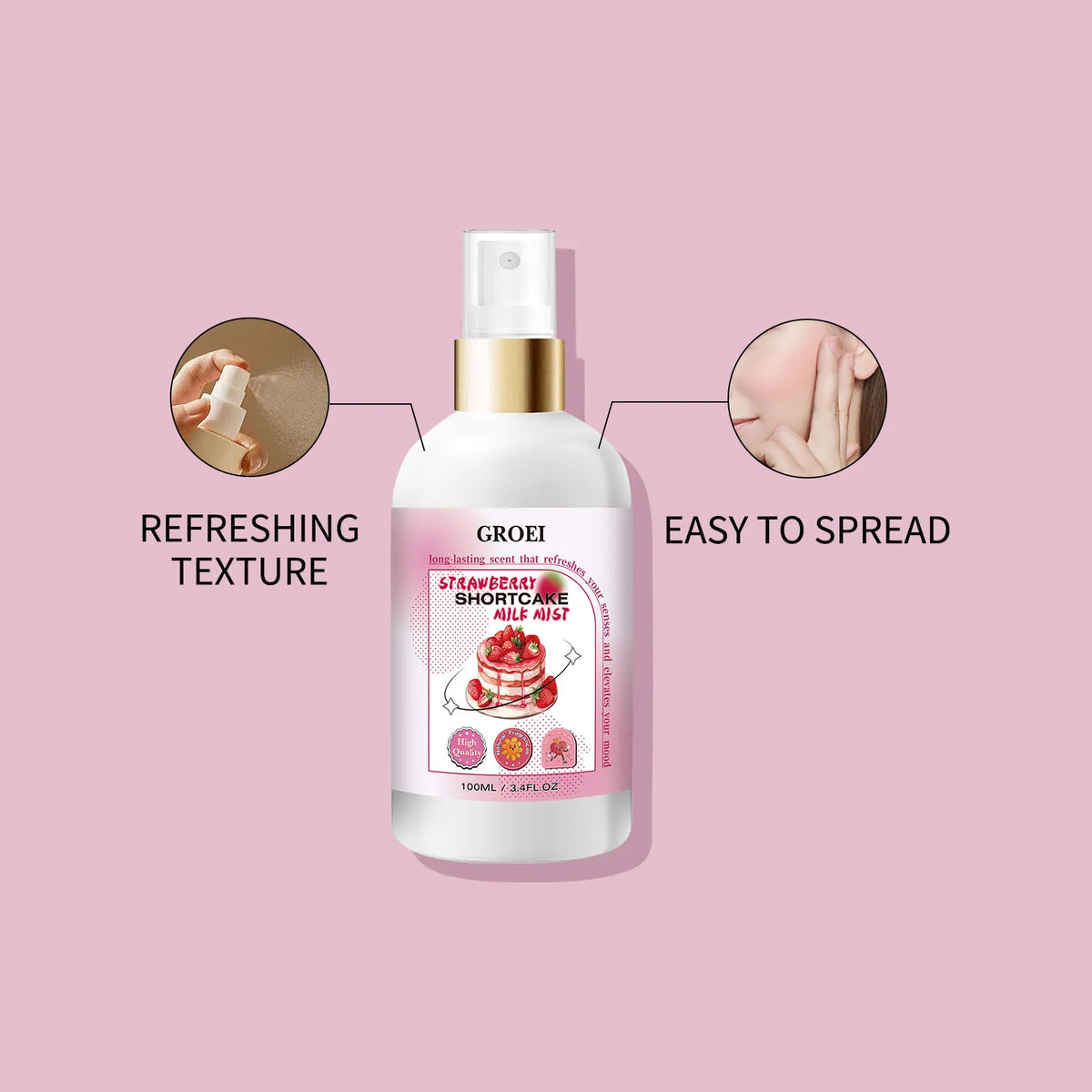 100ml Body Spray Strawberry Shortcake Milk Mist Long Moisturizing Brightening Soothing Body Increase Elasticity Firming Sprsy