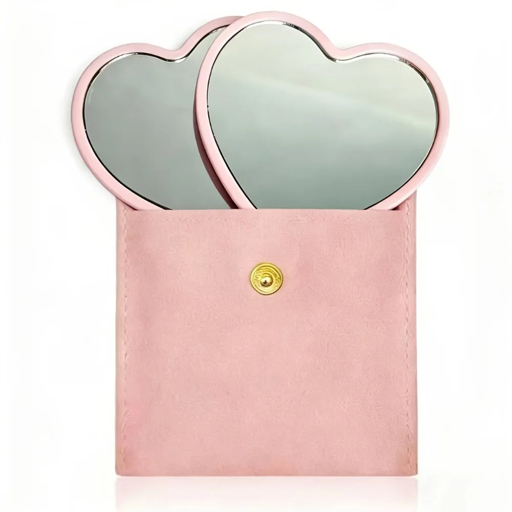 10/20/30sets Heart Shaped Pink Glass Makeup Mirror with Matching Cosmetic Bag for Travel Home Decor Holiday Gift