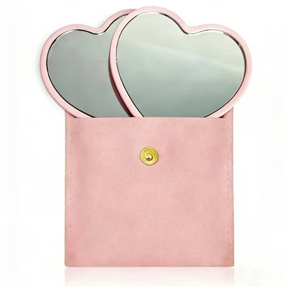 10/20/30sets Heart Shaped Pink Glass Makeup Mirror with Matching Cosmetic Bag for Travel Home Decor Holiday Gift