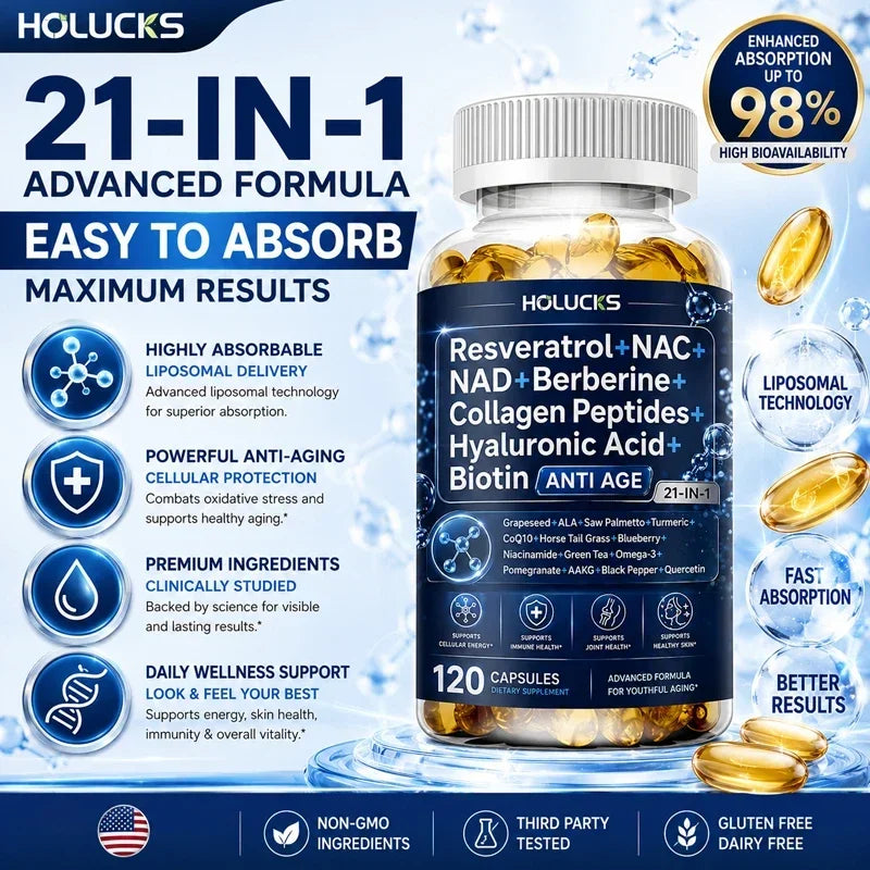 HOLUCKS Women's Multivitamin Capsules, with Iron & Collagen Peptides, Support Immunity, Bone Health & Cellular Vitality