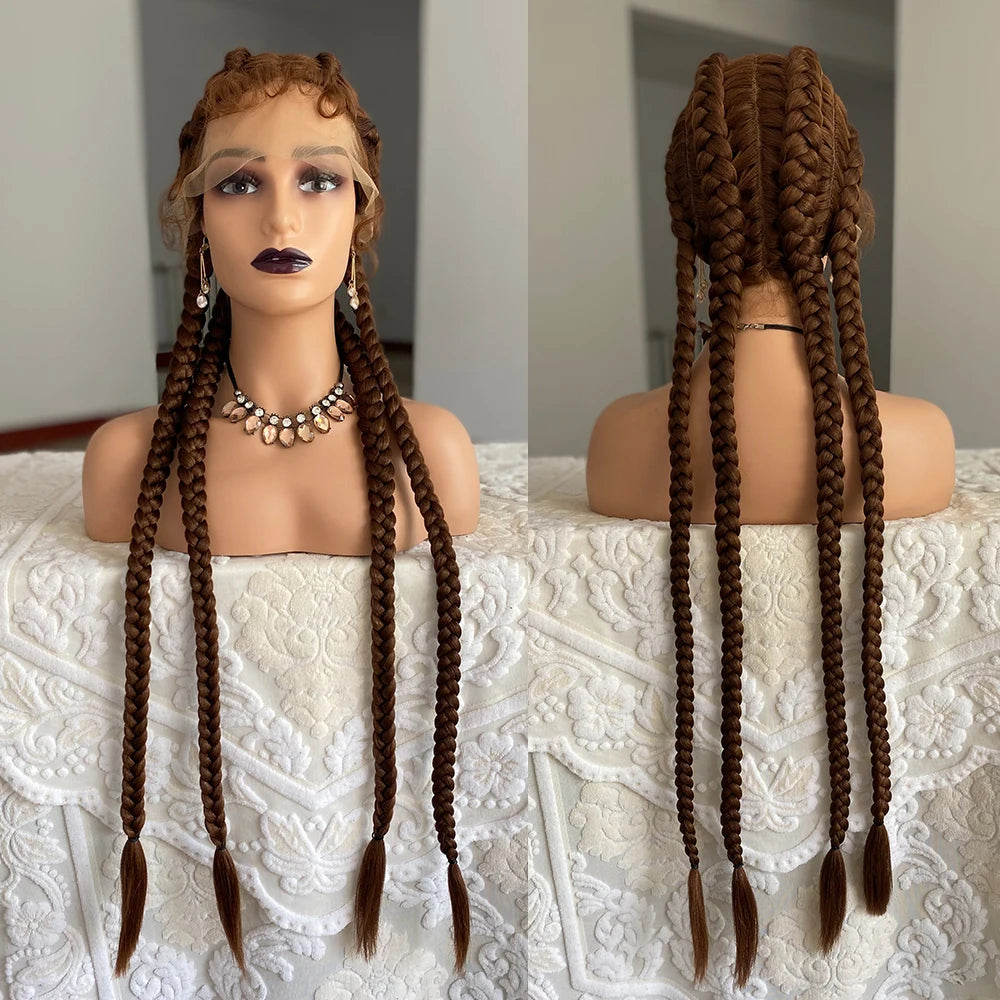 Synthetic Lace Front Wig Braided Wigs With Baby Hair 32 Inches 4 Twist Cornrow Braids Cosplay DIY Wig Synthetic Crochet Braids