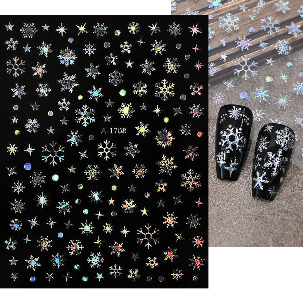 1sheet 3D White Snowflakes Nail Stickers for Christmas Winter Snow Flower Self-adhesive Nail Art Decals DIY Manicure Decorations