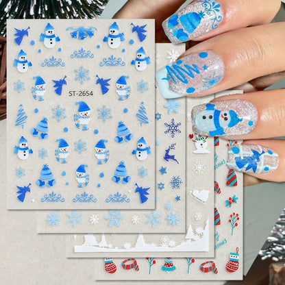 3 to 12 Sheets 3D Christmas Santa Snowman Reindeer Tree Snowflake Lights Gnome Self-Adhesive Nail Art Stickers