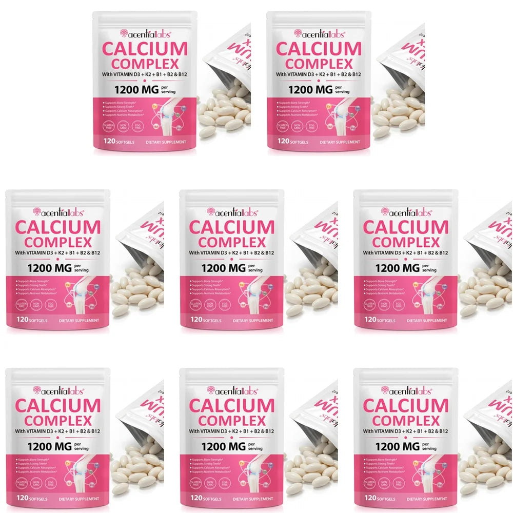 Calcium 1200mg D3 K2 B12 Softgels for Bone Strength, Teeth, Muscle, Heart & Immune Health, Gluten Free & Non-GMO, 120 Softgels