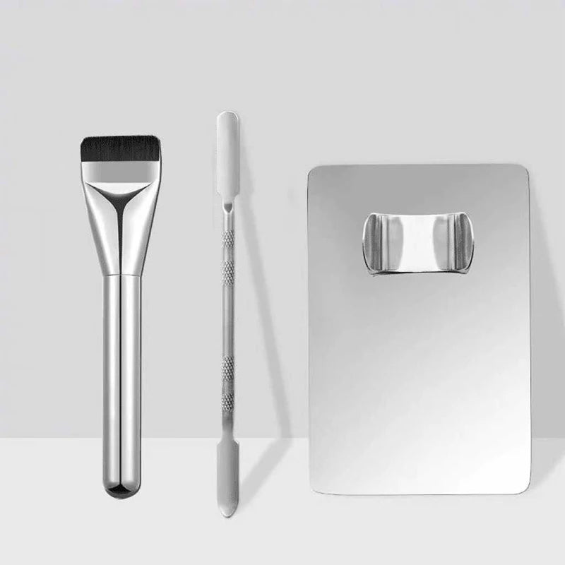 【M】1Set Foundation Brush Mixing Palette Stainless Steel Mixer Palette With Spatula Lipstick Eye Shadow MakeUp Tools