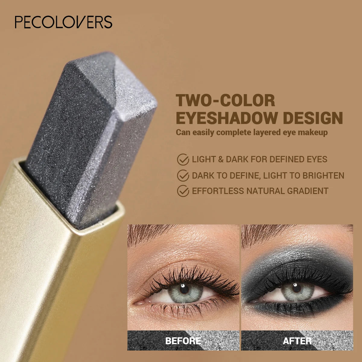1Pc Dual-Color Eyeshadow Stick, Blendable Eye Color For Daily Makeup, Brown And Pink, Cosmetic Eye Makeup Product