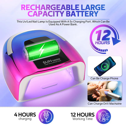 48 LEDs ,200W UV Nail Lamp , LCD Screen, Rechargeable – Cures All Gel Nails, Manicure & Nail Art Tool