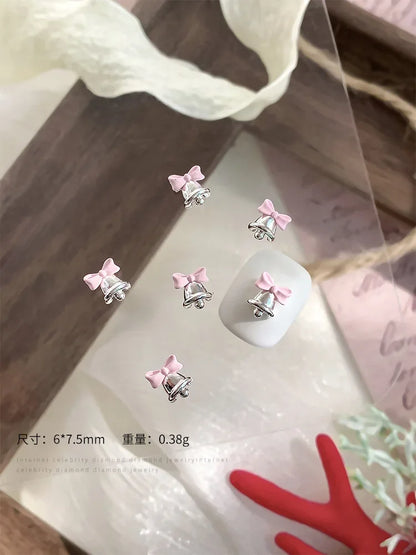 Gold Silver Christmas Bell Nail Art Accessories Winter Bow Alloy Exquisite Nail Charms Jewelry Luxury Manicure Decorations Parts