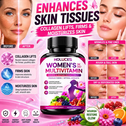 Women's Multivitamin Capsules, with Vitamin A C D3 E B- Calcium Zinc Collagen CoQ10, Support Energy, Bone, Anti-Aging & Vitality
